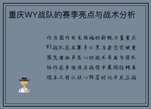 重庆WY战队的赛季亮点与战术分析