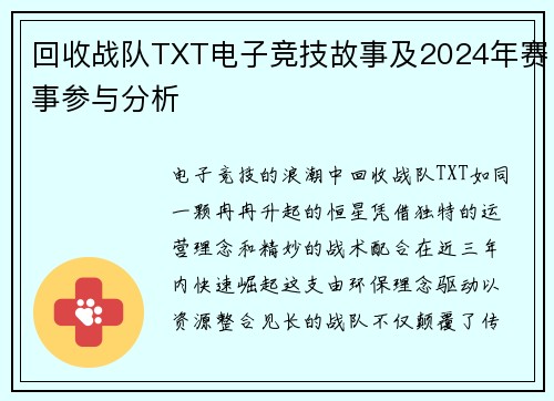 回收战队TXT电子竞技故事及2024年赛事参与分析